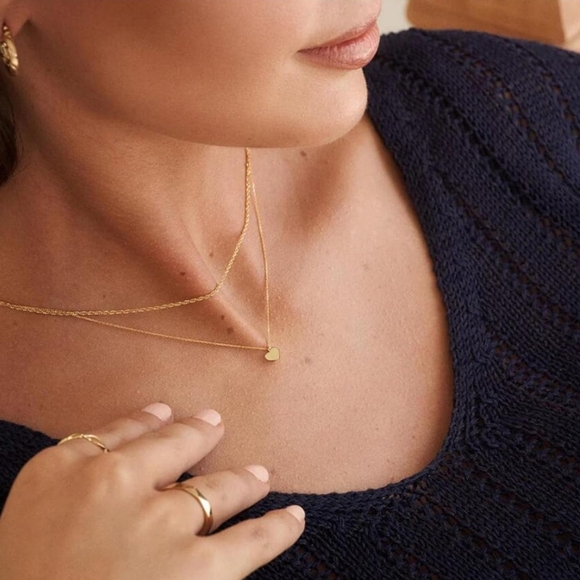 Layered Heart Necklace Pendant Layering Necklaces in 14K Gold Dainty - Picture 5 of 6